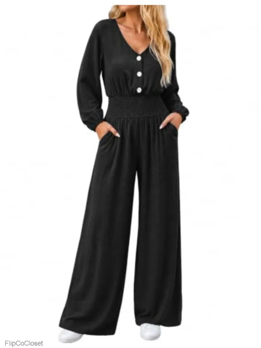 Women's Long Sleeve Wide Leg Jumpsuit Dressy Casual